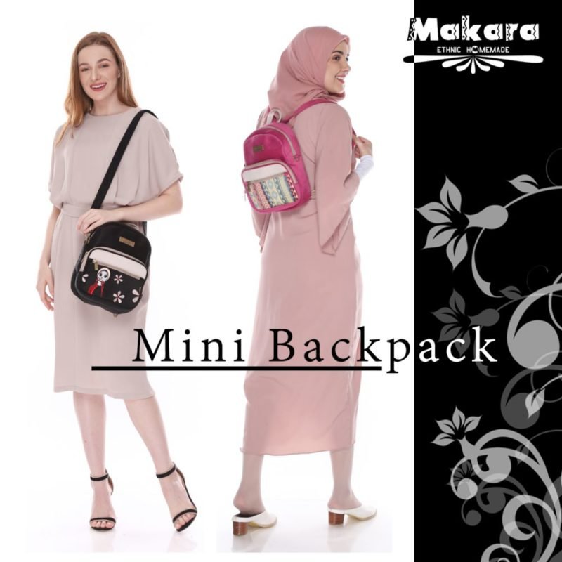 Makara Etnik Produsen Tas Dompet Wanita Indonesia MMBP Mini Backpack Isaura dan Valen On Model